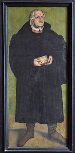 ganzfiguriges Bildnis Martin Luthers aus dem Ende des 16. Jahrhunderts in der evangelischen Stadtpfarrkirche von Herzberg/Elster St.-Marien